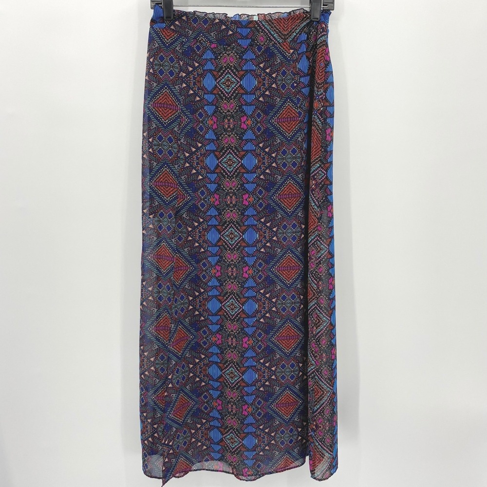 Maurices Womens Maxi‎ Skirt Geometric Print Elastic Waist Slit Size Small, Boho